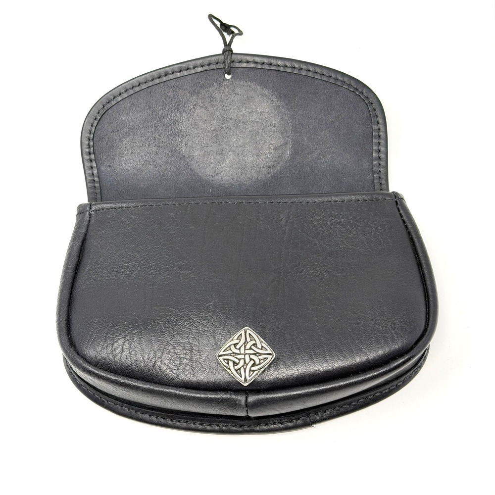 Black Leather Belt Pouch Celtic Knot Sporran Bag Silver Accent - Picture 9 of 12